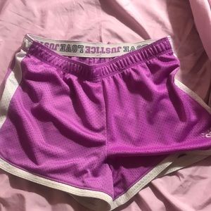 purpleshorts with customized waist band lettering